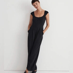 Madewell Cap-Sleeve Crop Wide-Leg Black Jumpsuit Size 2